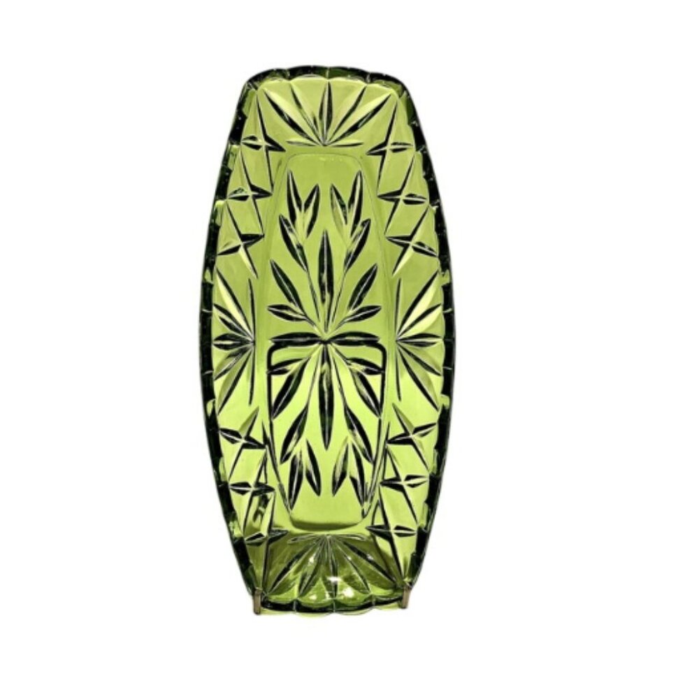 Hazel Atlas Elegant Green Celery Relish Glass Serving Dish 9 5/8"  Excellent‎